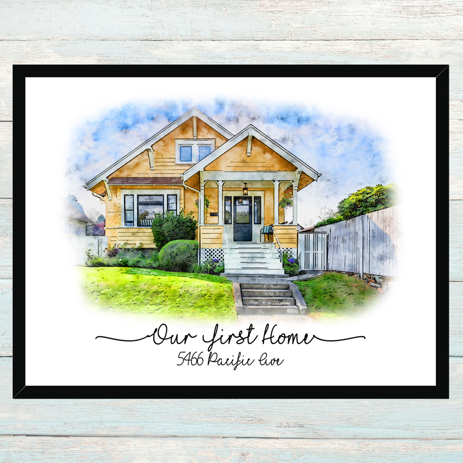 Personalized Watercolor Home Framed Print